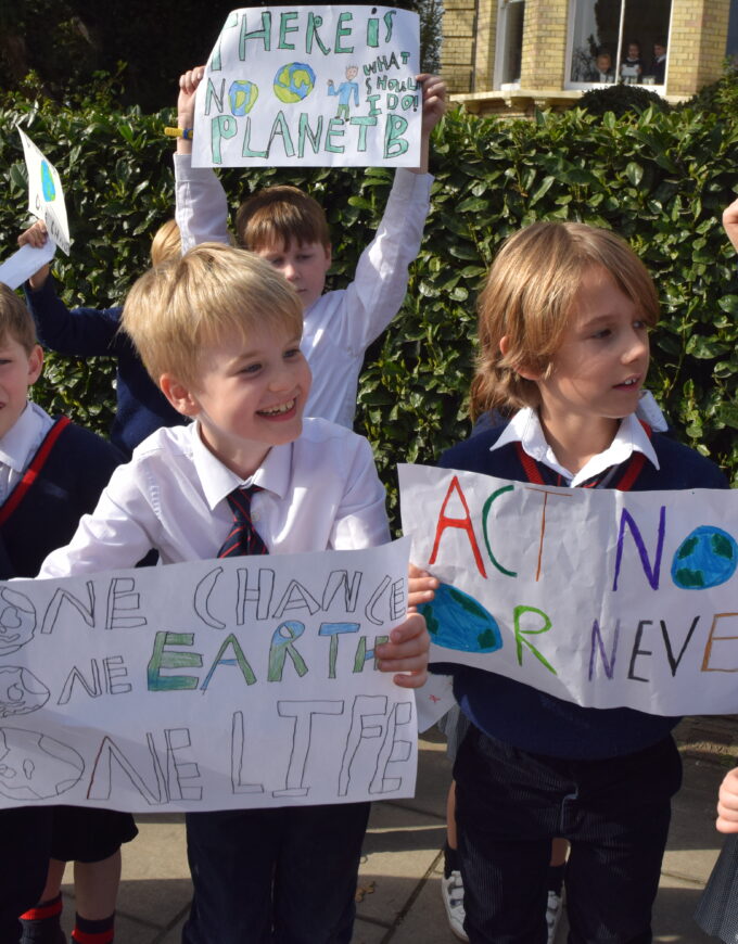 children holding banners