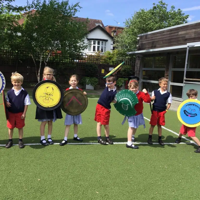 students with shields