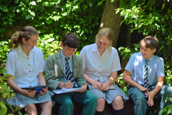 students in the garden