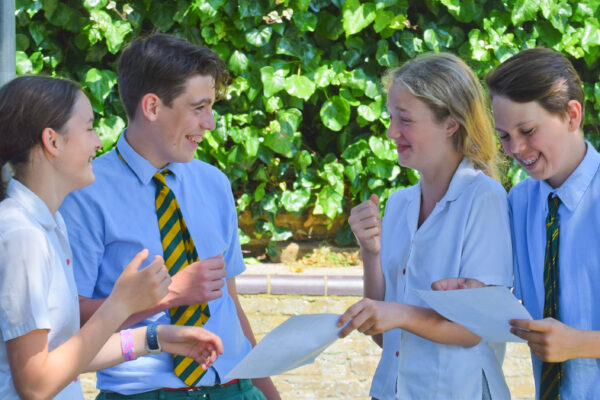 students talking outside
